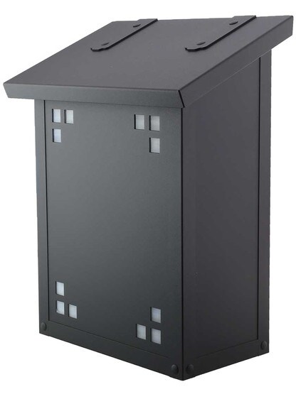 Pasadena Plain Vertical Mailbox with Decorative Glass in Textured Black/Wispy White Glass.